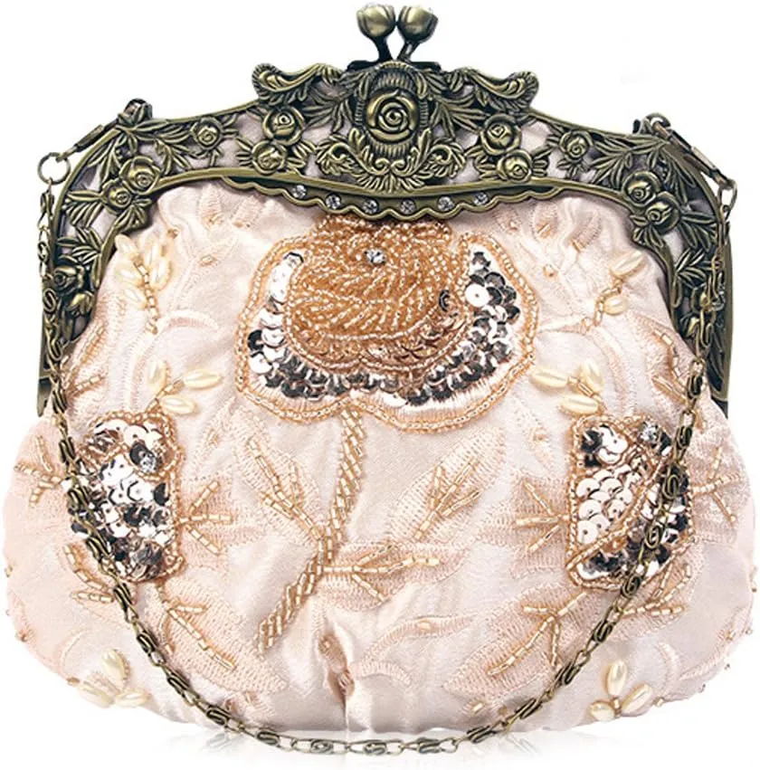 Ladies and Womens Vintage Sequins Handbag Handmade Beaded Evening Clutches Prom wedding Party