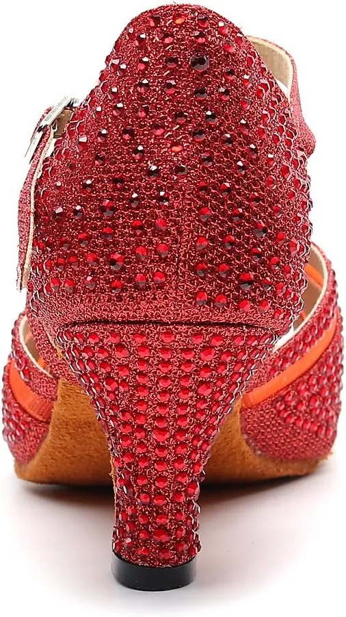 Ladies Ballroom Latin Dance Shoes Color Rhinestone Ballroom Party Performance Shoes 3.5 Inch Ladies High Heels