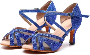 Ladies Ballroom Latin Dance Shoes Color Rhinestone Ballroom Party Performance Shoes 3.5 Inch Ladies High Heels