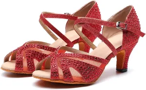 Ladies Ballroom Latin Dance Shoes Color Rhinestone Ballroom Party Performance Shoes 3.5 Inch Ladies High Heels