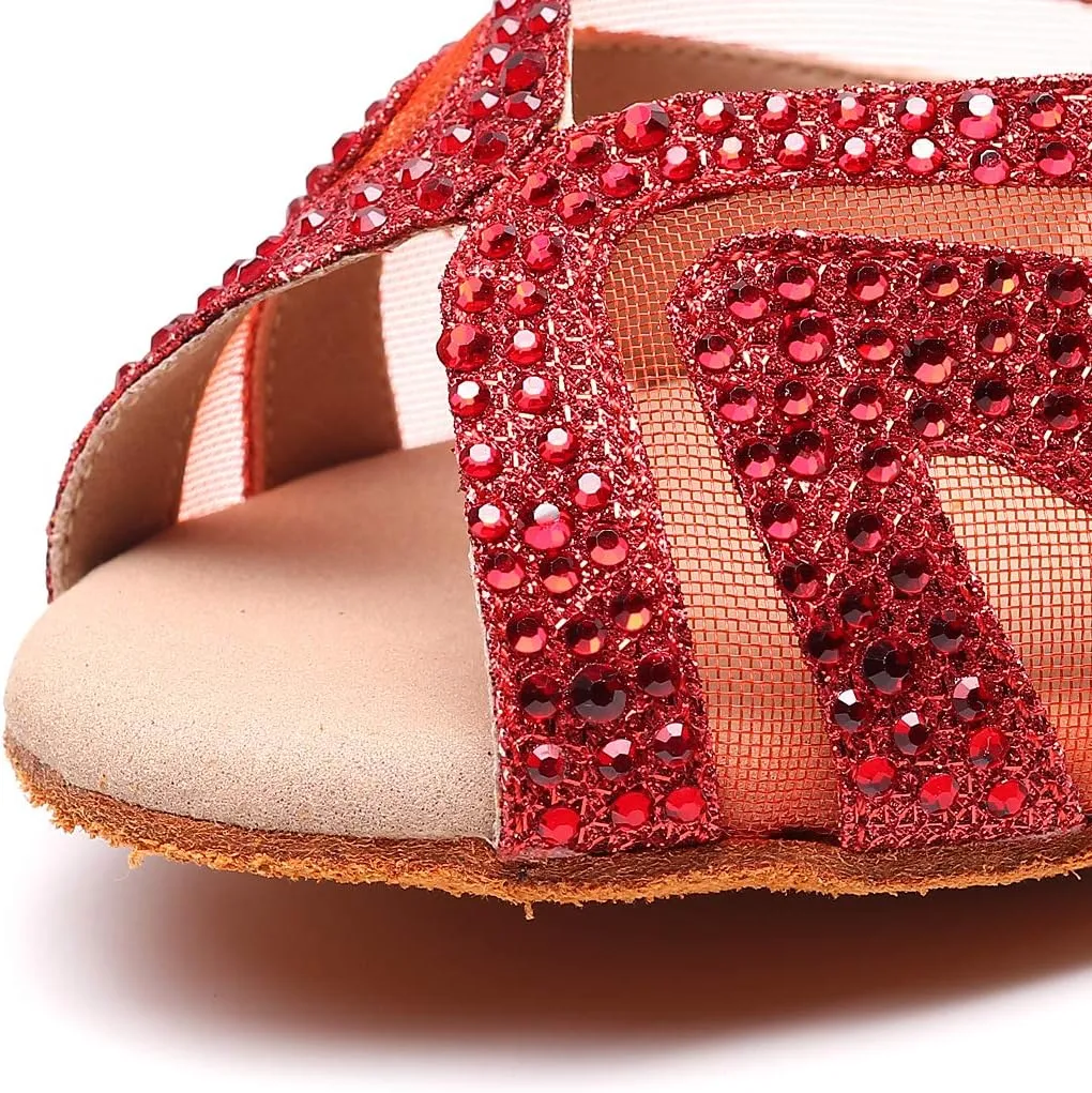 Ladies Ballroom Latin Dance Shoes Color Rhinestone Ballroom Party Performance Shoes 3.5 Inch Ladies High Heels