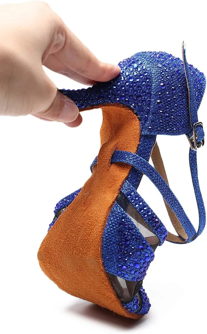 Ladies Ballroom Latin Dance Shoes Color Rhinestone Ballroom Party Performance Shoes 3.5 Inch Ladies High Heels