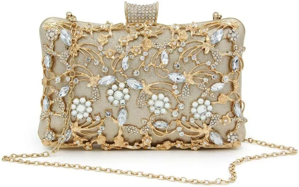 Ladies Banquet Clutch Bag Dress Evening Bag for Party Wedding, Night Handbag with Rhinestones for Women (Color : Gold)