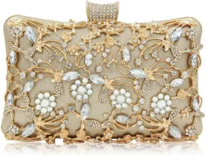 Ladies Banquet Clutch Bag Dress Evening Bag for Party Wedding, Night Handbag with Rhinestones for Women (Color : Gold)
