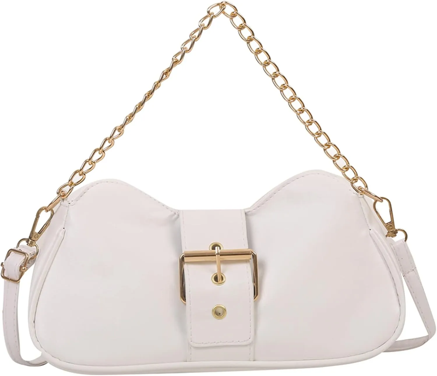 Ladies Fashion Retro Solid Color Leather Metal Adjustable Shoulder Strap Messenger Bag Drummer Tactic (White, One Size)