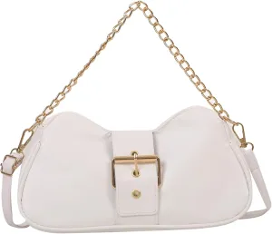Ladies Fashion Retro Solid Color Leather Metal Adjustable Shoulder Strap Messenger Bag Drummer Tactic (White, One Size)