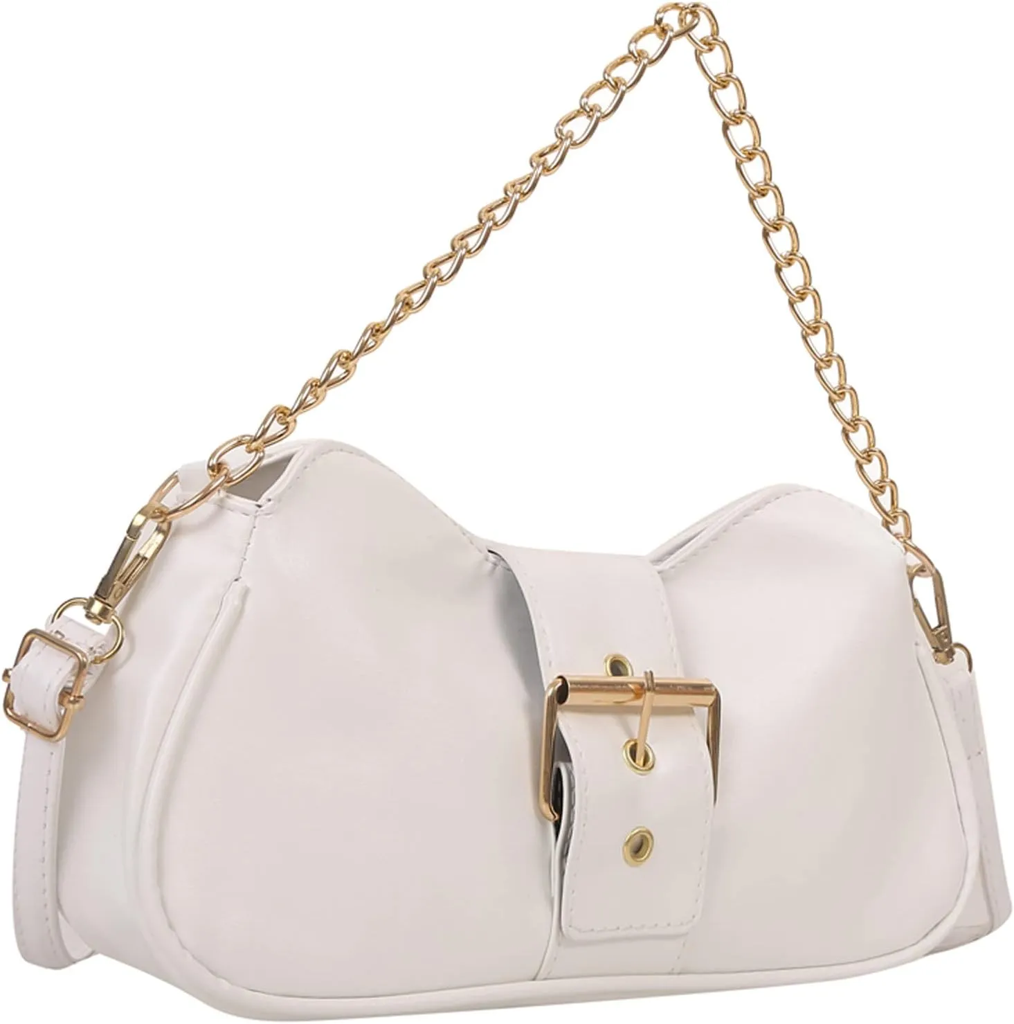 Ladies Fashion Retro Solid Color Leather Metal Adjustable Shoulder Strap Messenger Bag Drummer Tactic (White, One Size)