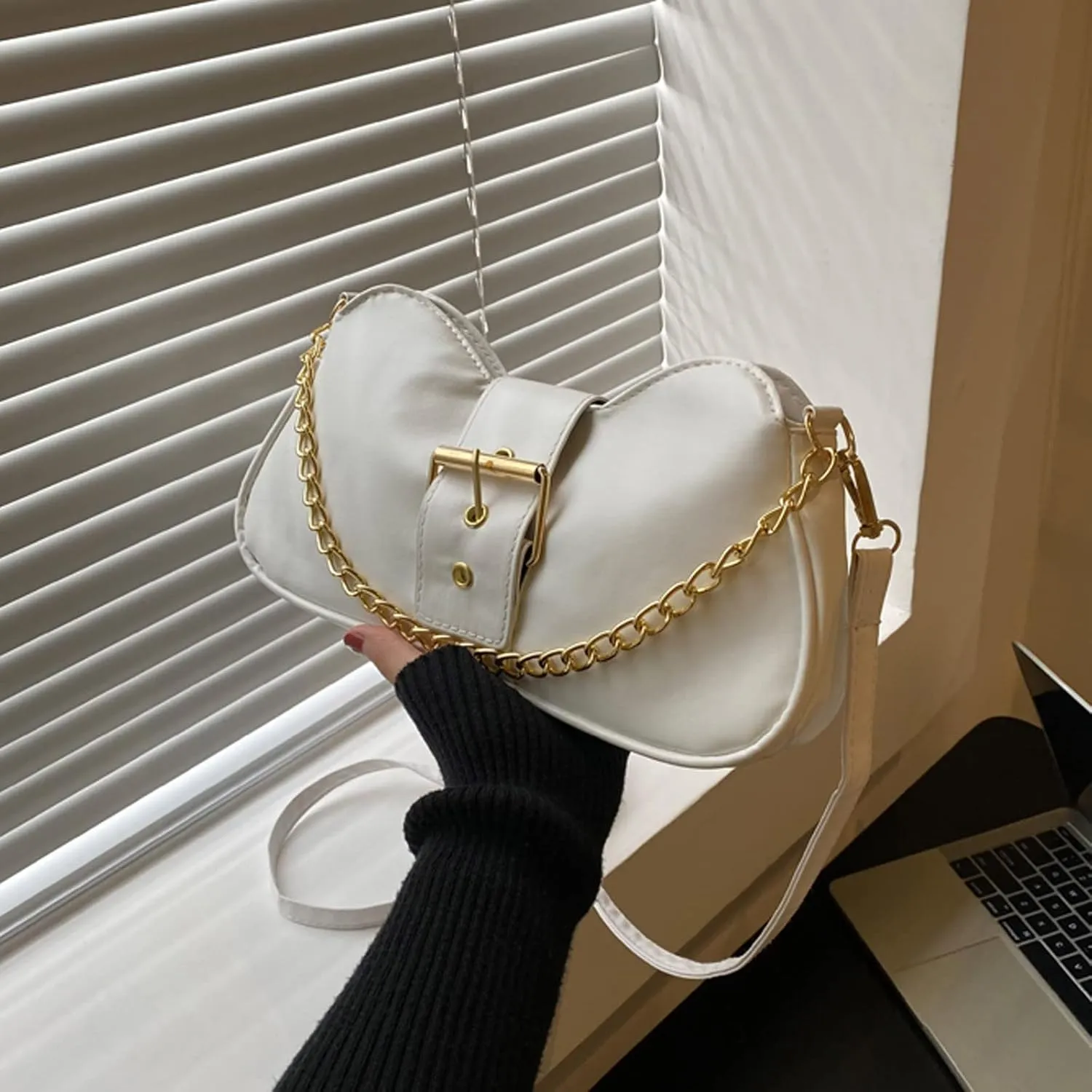 Ladies Fashion Retro Solid Color Leather Metal Adjustable Shoulder Strap Messenger Bag Drummer Tactic (White, One Size)