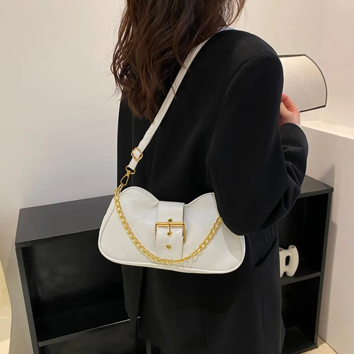 Ladies Fashion Retro Solid Color Leather Metal Adjustable Shoulder Strap Messenger Bag Drummer Tactic (White, One Size)