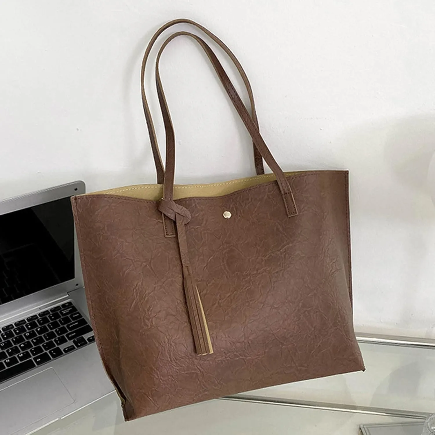 Ladies Fashion Shoulder Bags Solid Color Fringed Leather Large Capacity Shoulder Handbag Bag Messenger Bags (One Size)