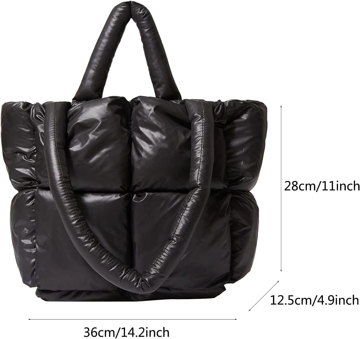 Ladies Large Quilted Tote Bag Winter Soft Quilted Shoulder Bag Down Bags Ladies Handbag Leather (Brown, One Size)