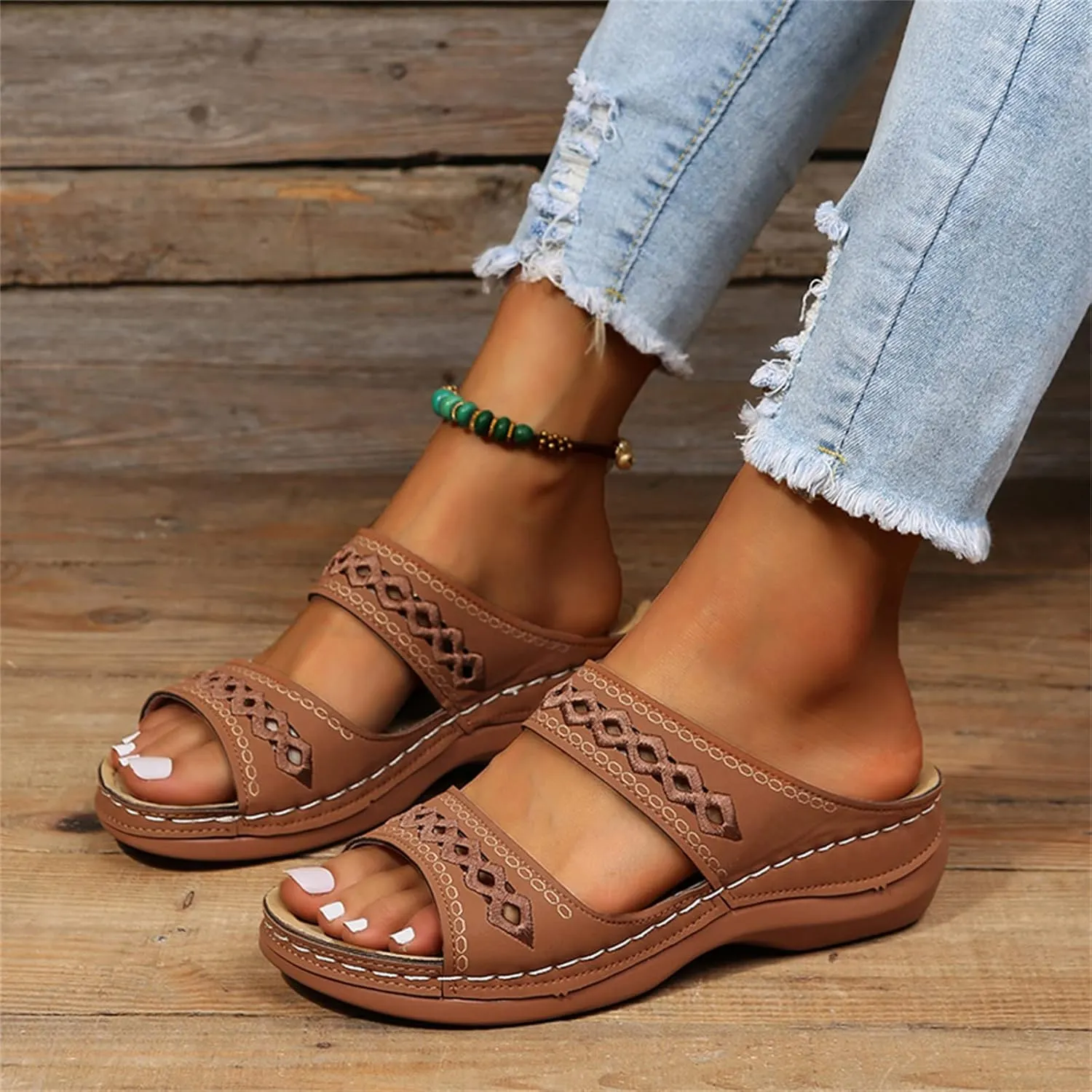 Ladmiple Sandals Women Dressy Summer Flat Island Cute Casual Beach Shoes Orthotic Flips Flops Arch Support Orthopedic Slides