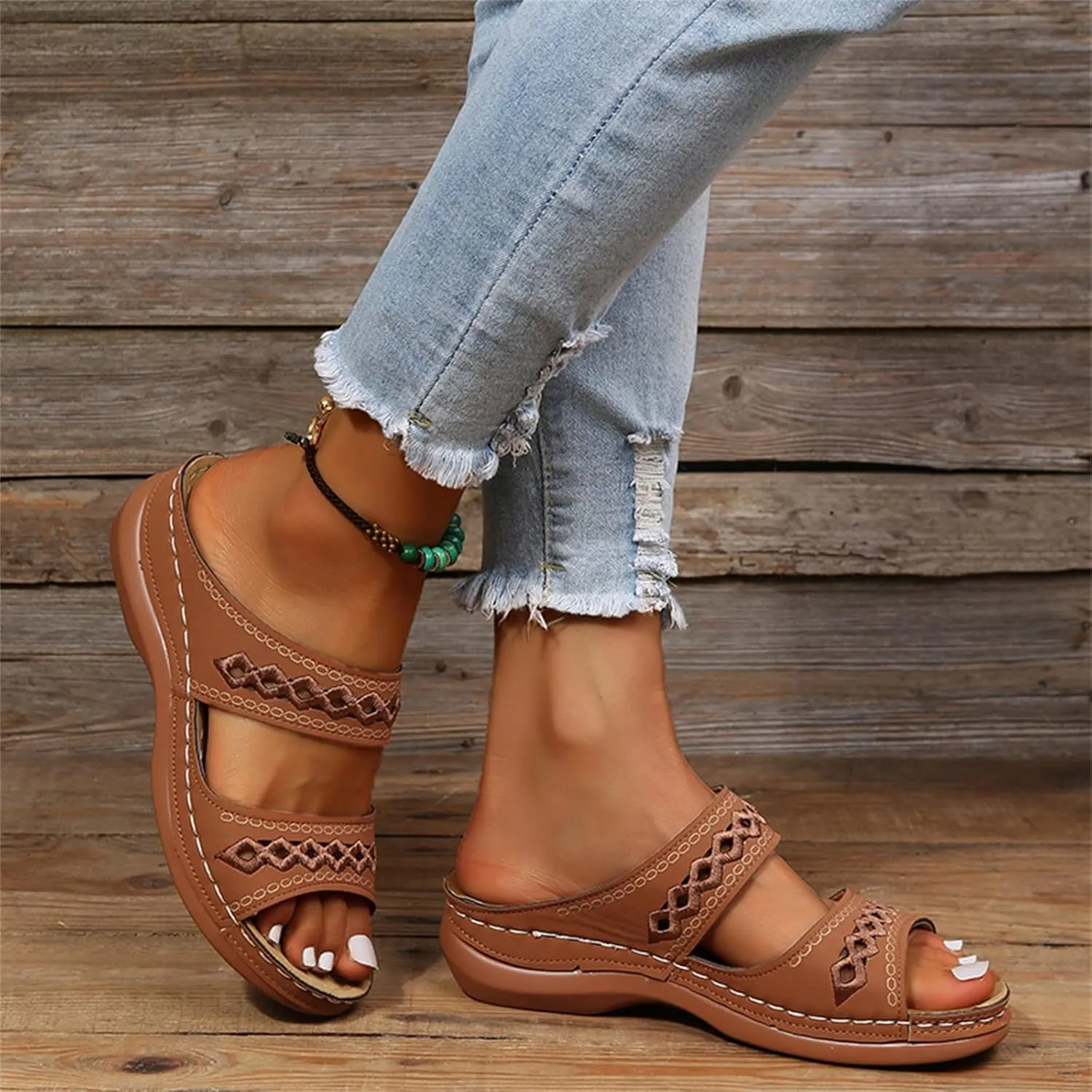 Ladmiple Sandals Women Dressy Summer Flat Island Cute Casual Beach Shoes Orthotic Flips Flops Arch Support Orthopedic Slides