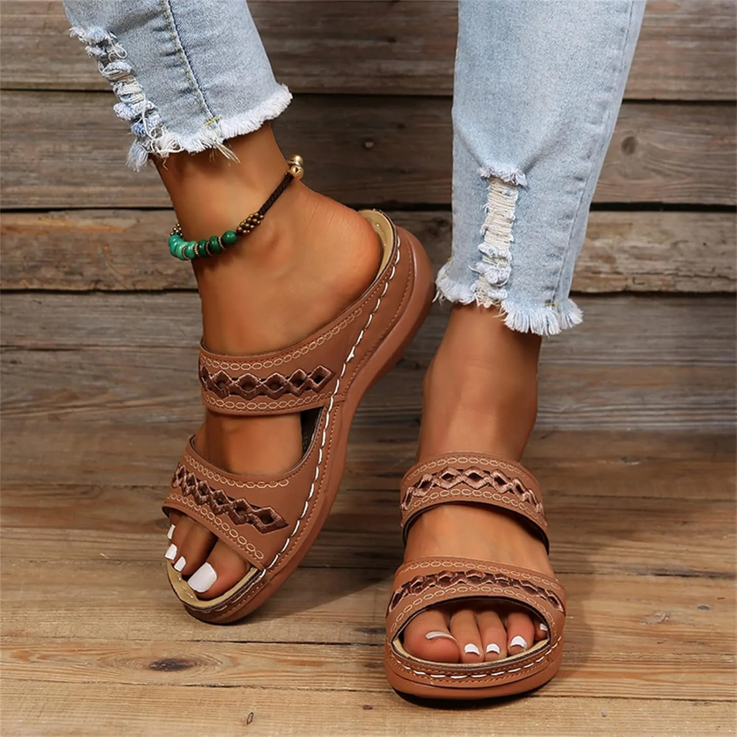 Ladmiple Sandals Women Dressy Summer Flat Island Cute Casual Beach Shoes Orthotic Flips Flops Arch Support Orthopedic Slides