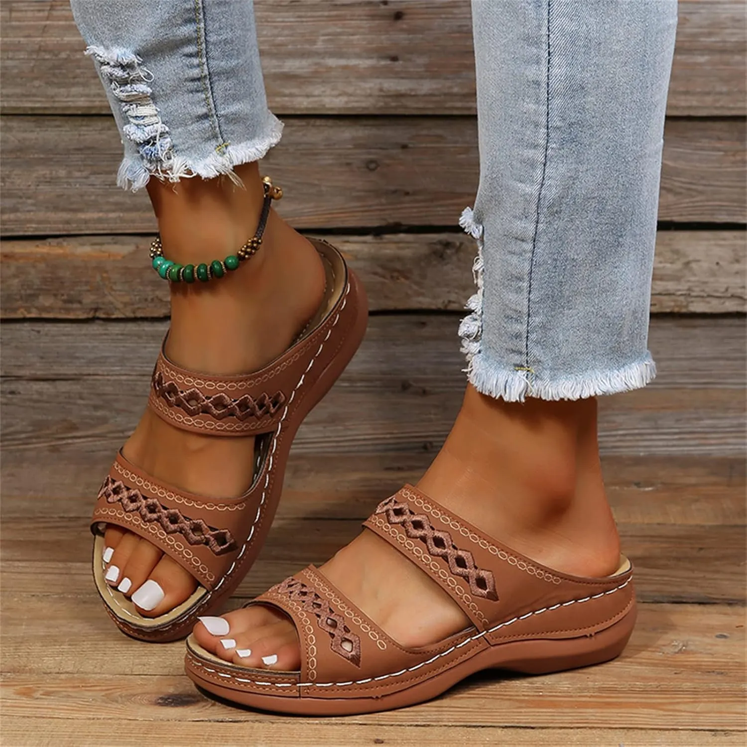 Ladmiple Sandals Women Dressy Summer Flat Island Cute Casual Beach Shoes Orthotic Flips Flops Arch Support Orthopedic Slides