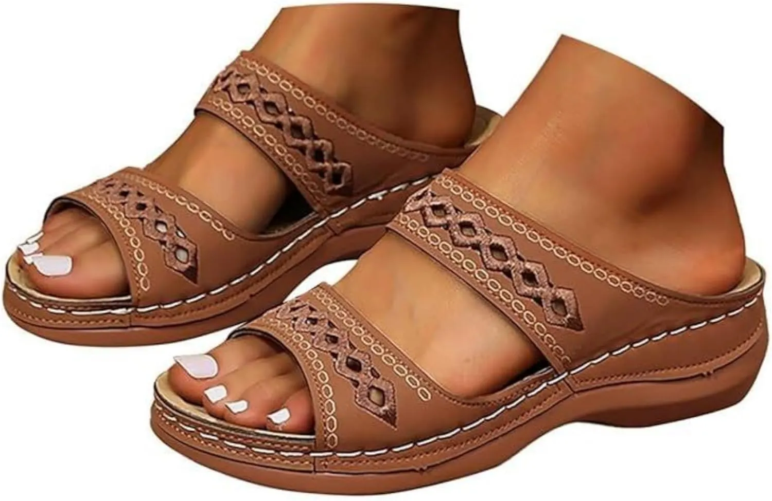 Ladmiple Sandals Women Dressy Summer Flat Island Cute Casual Beach Shoes Orthotic Flips Flops Arch Support Orthopedic Slides