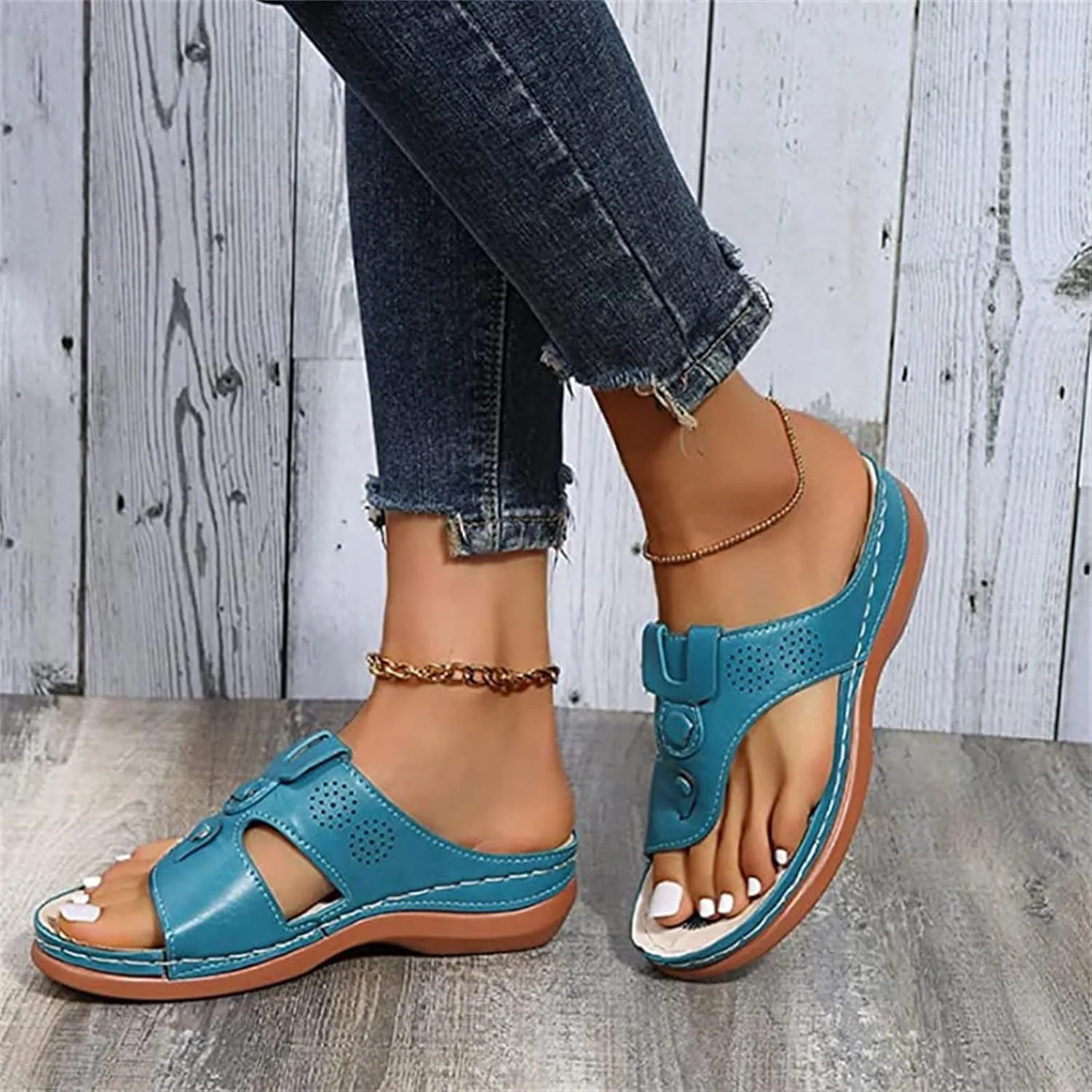 Ladmiple Sandals Women Wedge Slip On Orthopedic Slides Dressy Summer Comfortable Walking Arch Support Orthotic Flip Flops