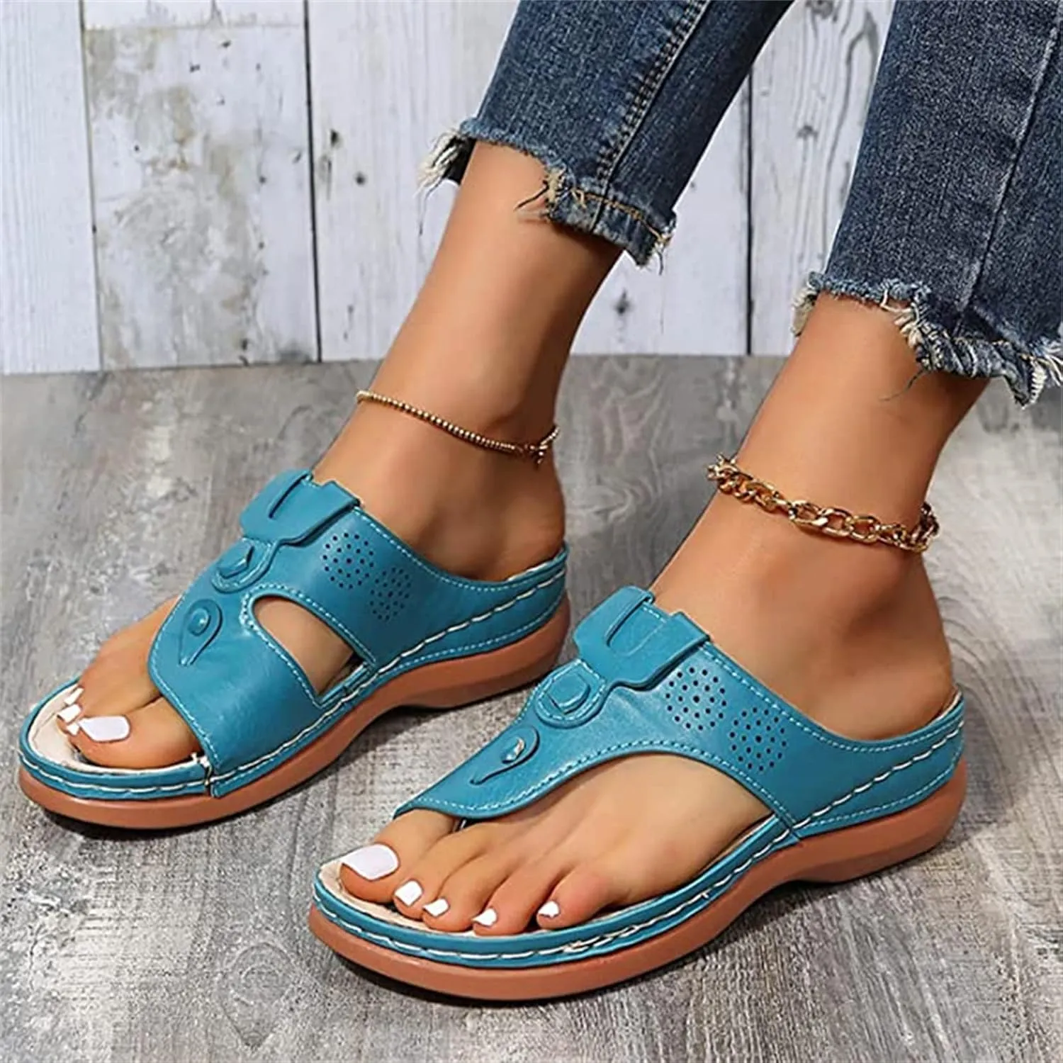 Ladmiple Sandals Women Wedge Slip On Orthopedic Slides Dressy Summer Comfortable Walking Arch Support Orthotic Flip Flops