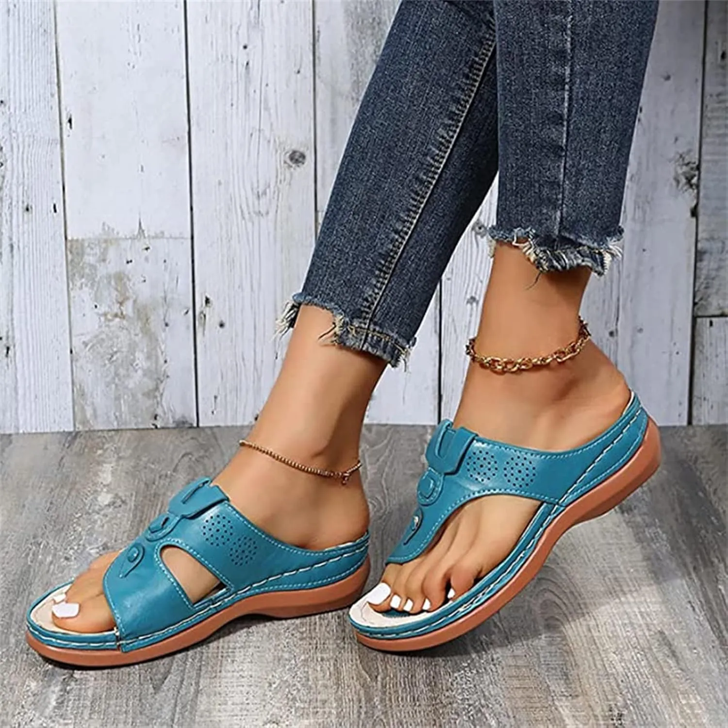 Ladmiple Sandals Women Wedge Slip On Orthopedic Slides Dressy Summer Comfortable Walking Arch Support Orthotic Flip Flops