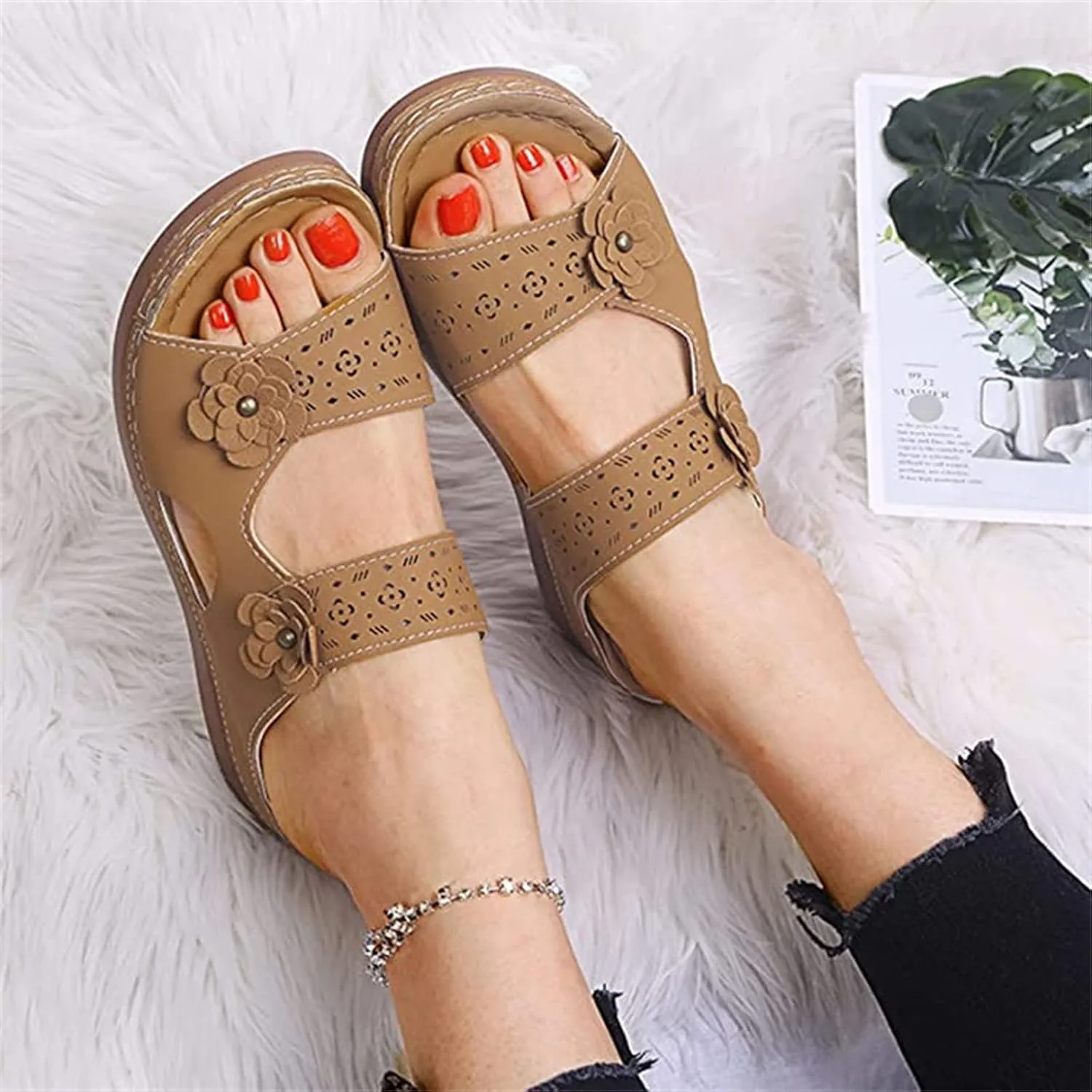 Ladmiple Womens Sandals Comfortable Walking Orthotic Flips Flops Arch Support Flat feet Plantar Fasciitis Orthopedic Slides