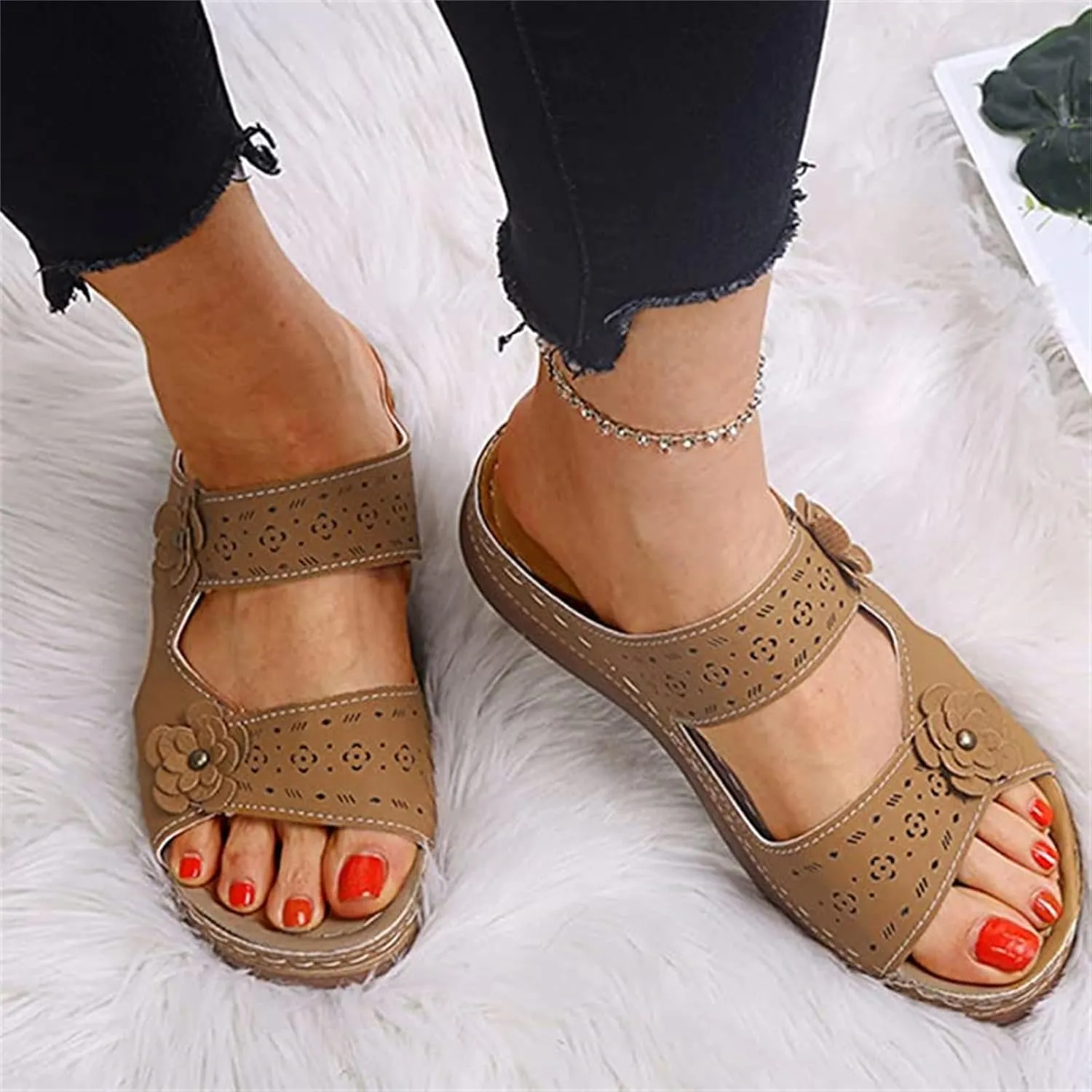 Ladmiple Womens Sandals Comfortable Walking Orthotic Flips Flops Arch Support Flat feet Plantar Fasciitis Orthopedic Slides