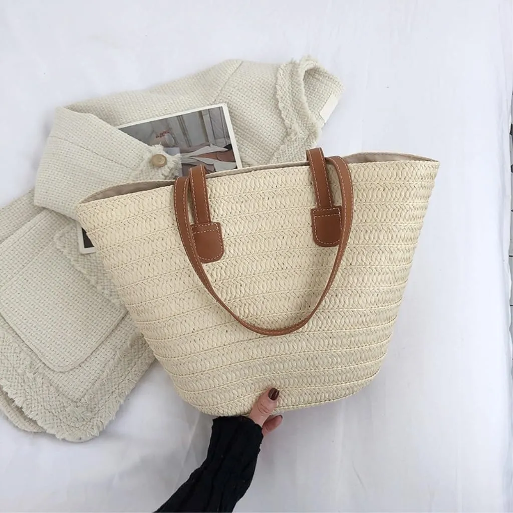 Large capacity Bag Straw Bag 2024 New Holiday Beach Straw Bag Woven Vegetable Basket Commuting Tote Bucket Ladies shoulder Bag