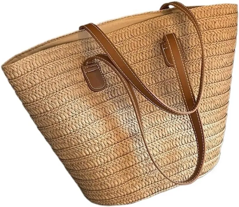 Large capacity Bag Straw Bag 2024 New Holiday Beach Straw Bag Woven Vegetable Basket Commuting Tote Bucket Ladies shoulder Bag