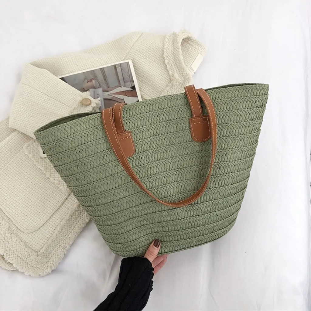 Large capacity Bag Straw Bag 2024 New Holiday Beach Straw Bag Woven Vegetable Basket Commuting Tote Bucket Ladies shoulder Bag