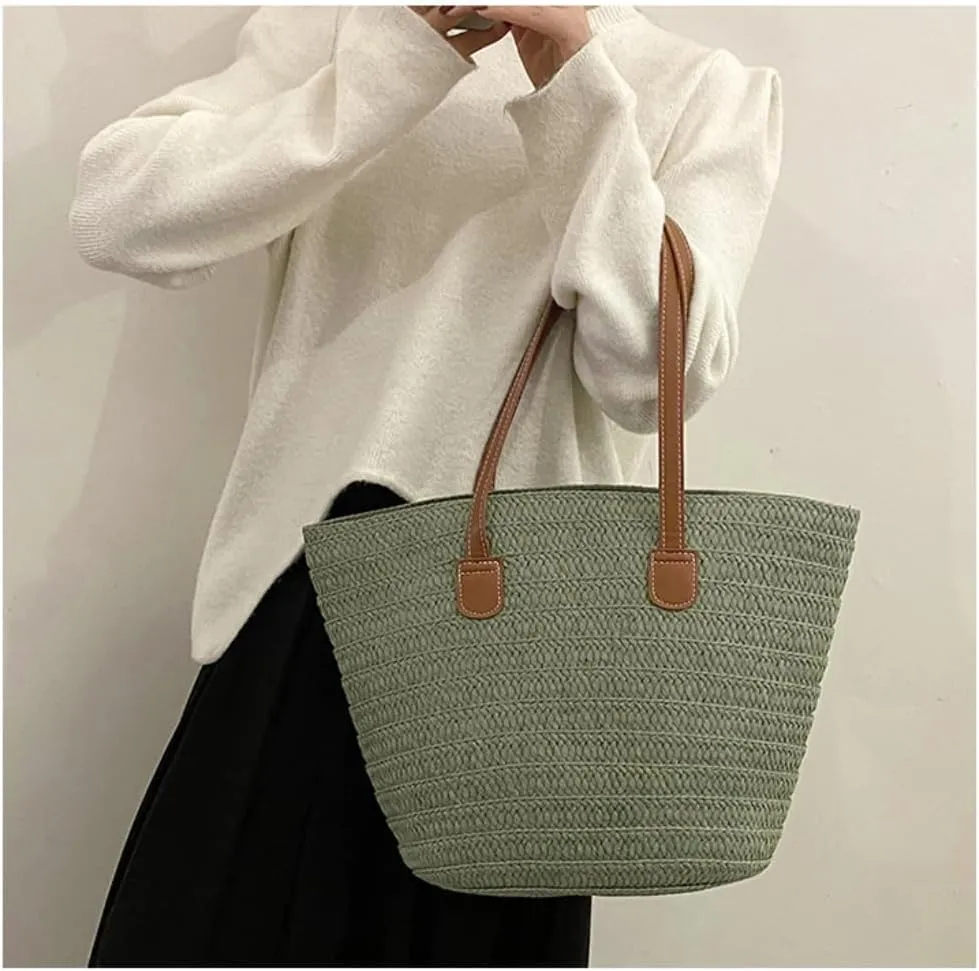 Large capacity Bag Straw Bag 2024 New Holiday Beach Straw Bag Woven Vegetable Basket Commuting Tote Bucket Ladies shoulder Bag