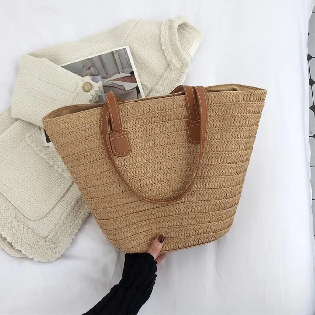 Large capacity Bag Straw Bag 2024 New Holiday Beach Straw Bag Woven Vegetable Basket Commuting Tote Bucket Ladies shoulder Bag