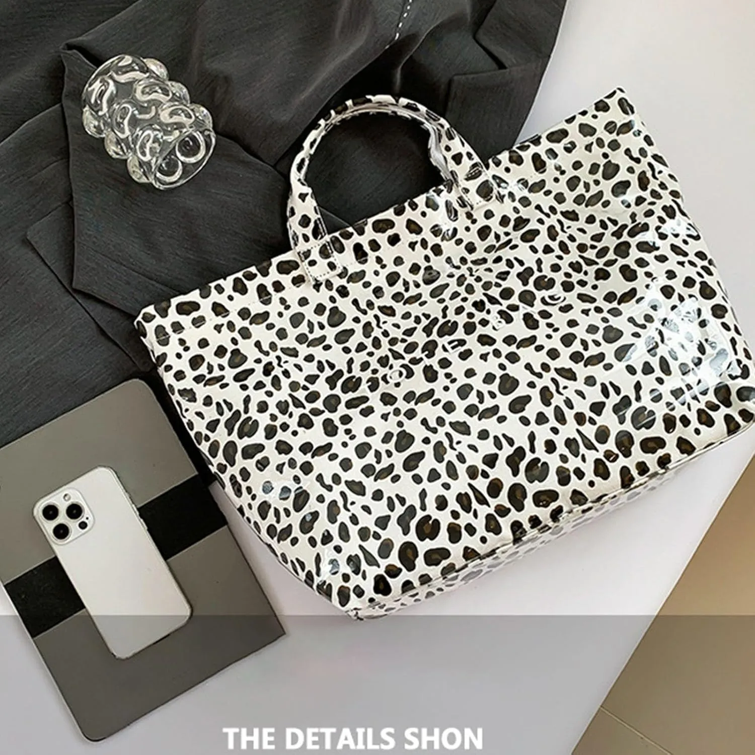 Large Capacity Leopard Print Lazy Wind Bag Fashion Handheld Large Capacity Tote Bag with Pockets And Compartments