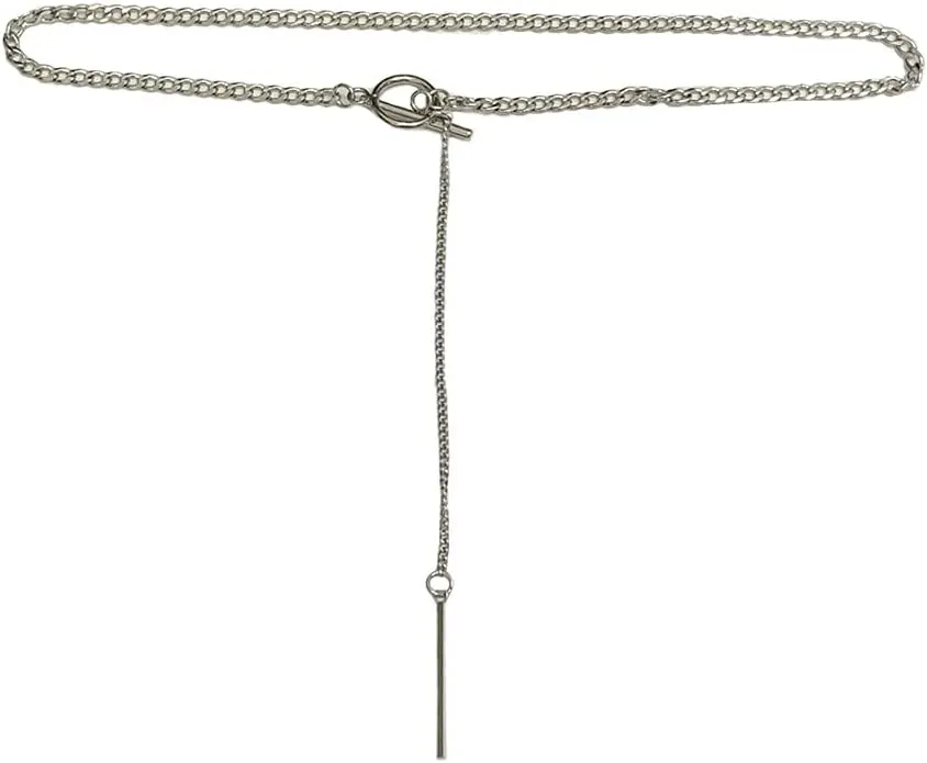 Lariat Bar Y Choker Pendant Necklace Stainless Steel for Women Men Silvery Long Tassel Dangle Toggle Chain Pendants Necklace Punk Personalized Jewelry