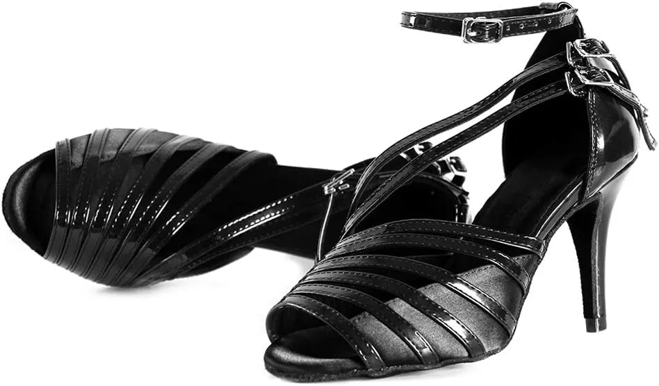 Latin Dance Shoes for Women Salsa Performance Dancing Shoes High Heel,Black,Model L028