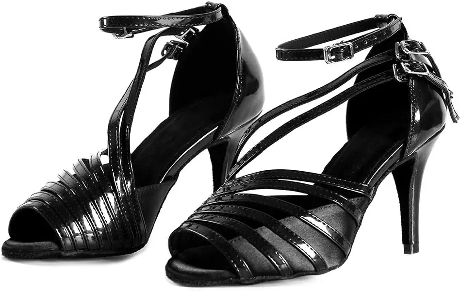 Latin Dance Shoes for Women Salsa Performance Dancing Shoes High Heel,Black,Model L028