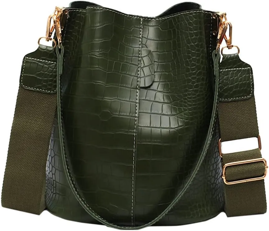 Leather Bucket Bag Crossbody Bag for Women Fashion Classic Crocodile Pattern Large Shoulder Bag Handbag Purses