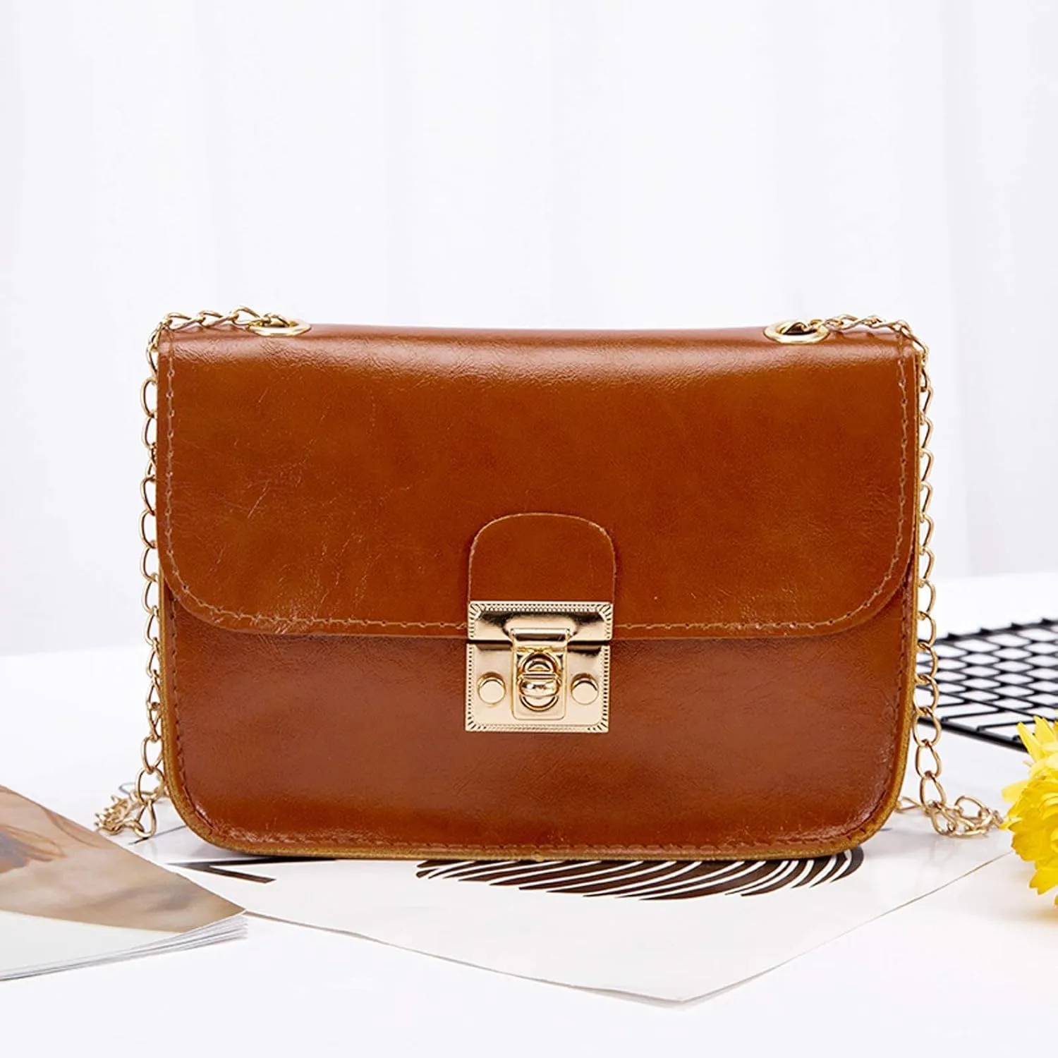 Leather Crossbody Bags for Women Cute Hobo Tote Handbags Mini Clutch Purses with Zipper Closure Transparent Bag(Brown)