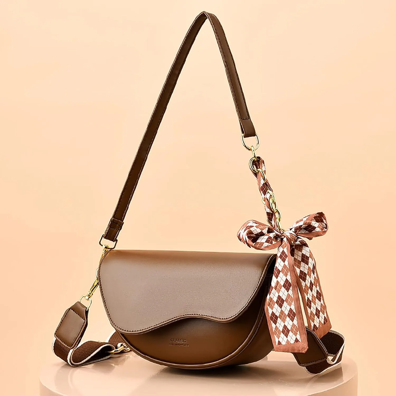 Leather Crossbody Bags for Women Stadium Crossbody Messenger Bags for Concerts Sporting Events Small Makeup Bag(Brown)