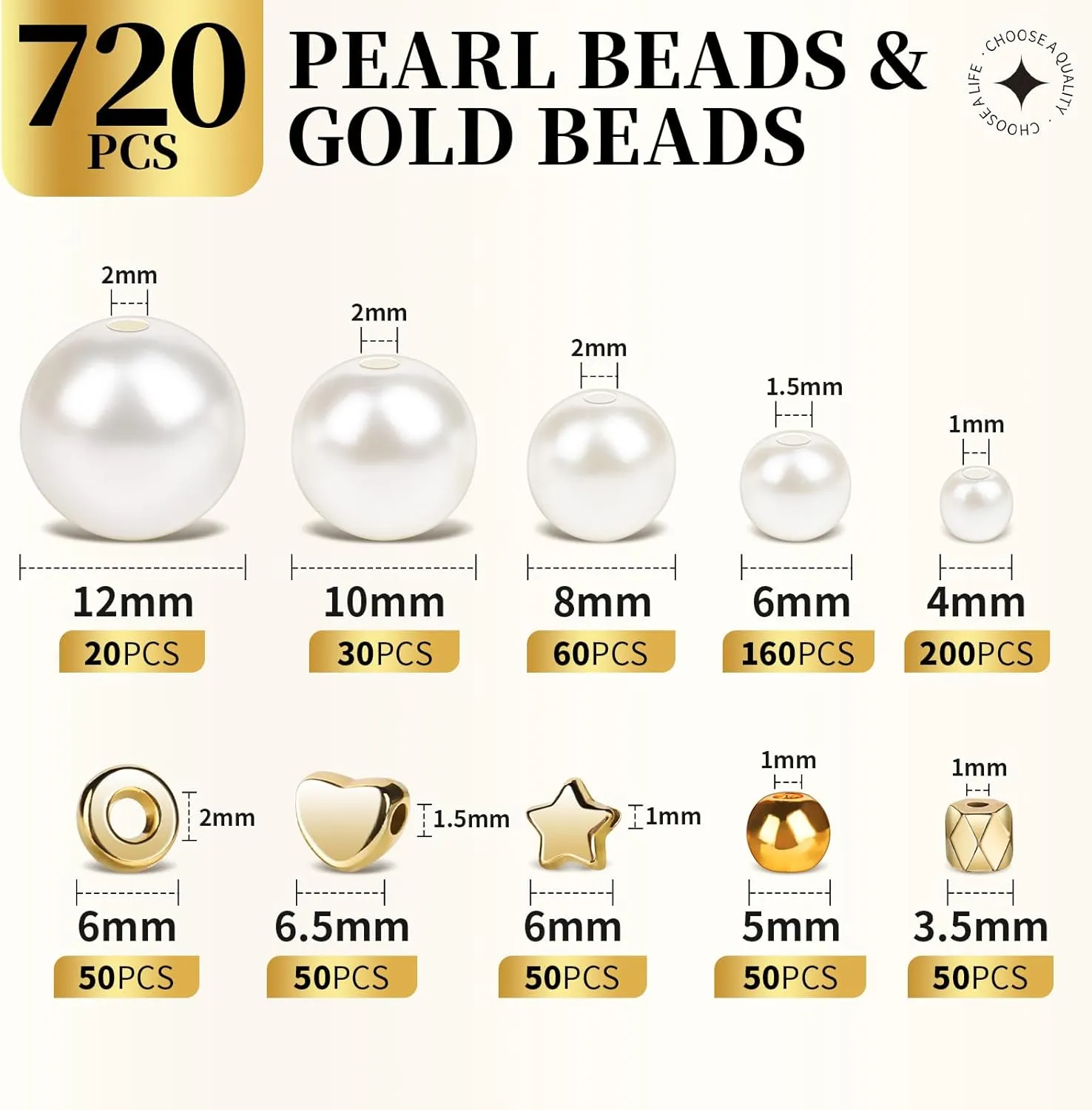 LEOBRO Pearl Beads for Bracelets, 720PCS Bracelet Making Kit for Adult, Friendship Bracelet Kits, Bracelet Bead Kits, Small Pearl Beads and Gold Beads Beading Kit for Bracelets, Jewelry Making Kit