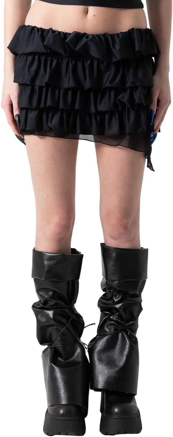 Leopard Print Ruffled Mini Skirt Lace Layered Flowy Pleated Skirt Y2k Bloomer Micro Slip Shorts Skort Skirt