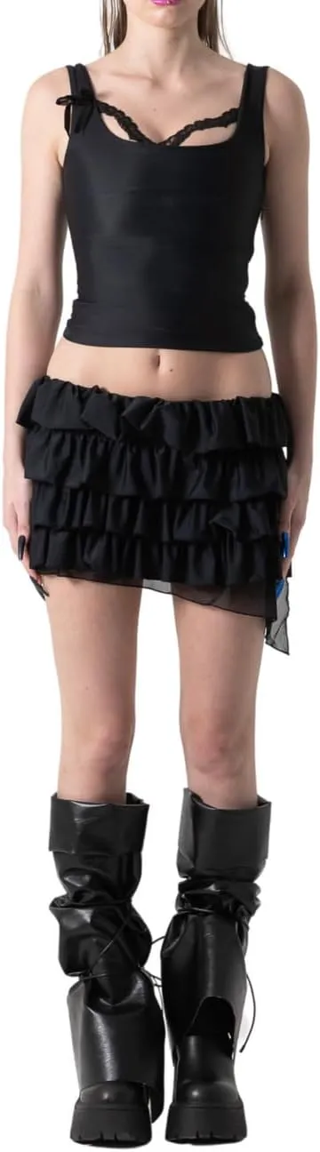 Leopard Print Ruffled Mini Skirt Lace Layered Flowy Pleated Skirt Y2k Bloomer Micro Slip Shorts Skort Skirt
