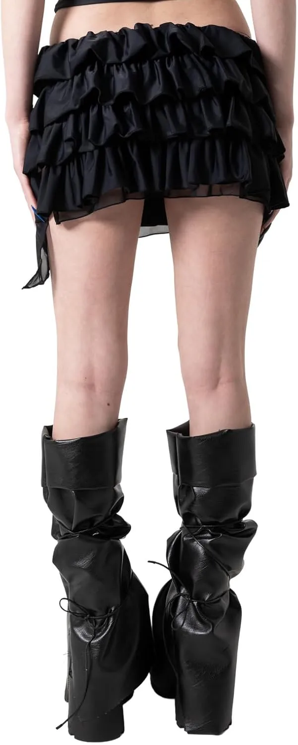 Leopard Print Ruffled Mini Skirt Lace Layered Flowy Pleated Skirt Y2k Bloomer Micro Slip Shorts Skort Skirt