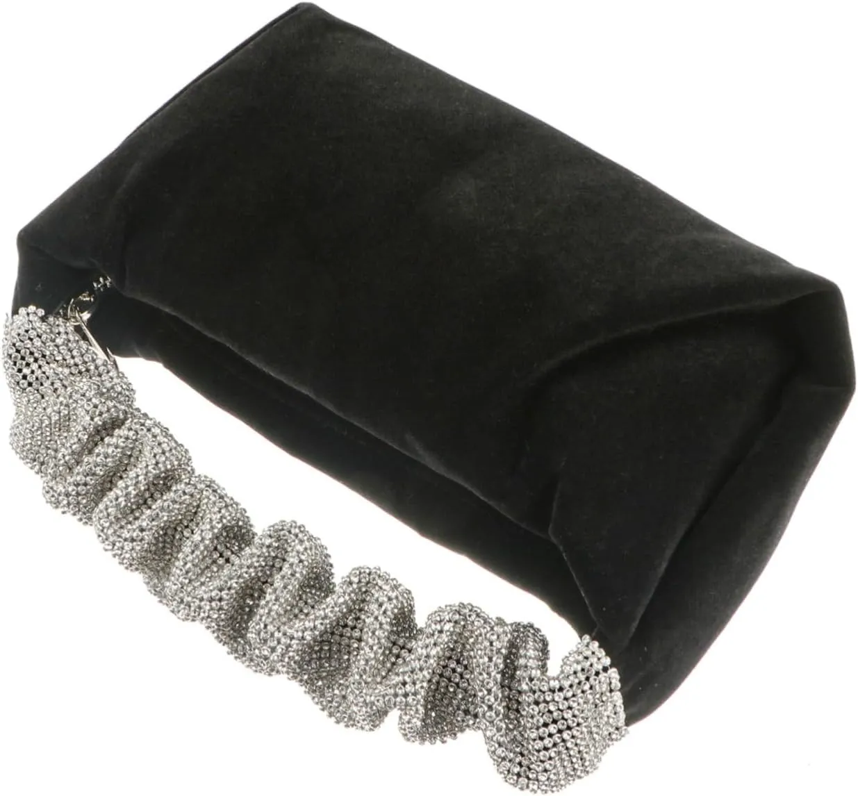 LIFKOME 1Pc Rhinestone Velour Party Handbag Black Evening Clutch Purse for Women Portable Zippered Design for Storing Coins Cards Essentials Present