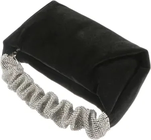 LIFKOME 1Pc Rhinestone Velour Party Handbag Black Evening Clutch Purse for Women Portable Zippered Design for Storing Coins Cards Essentials Present