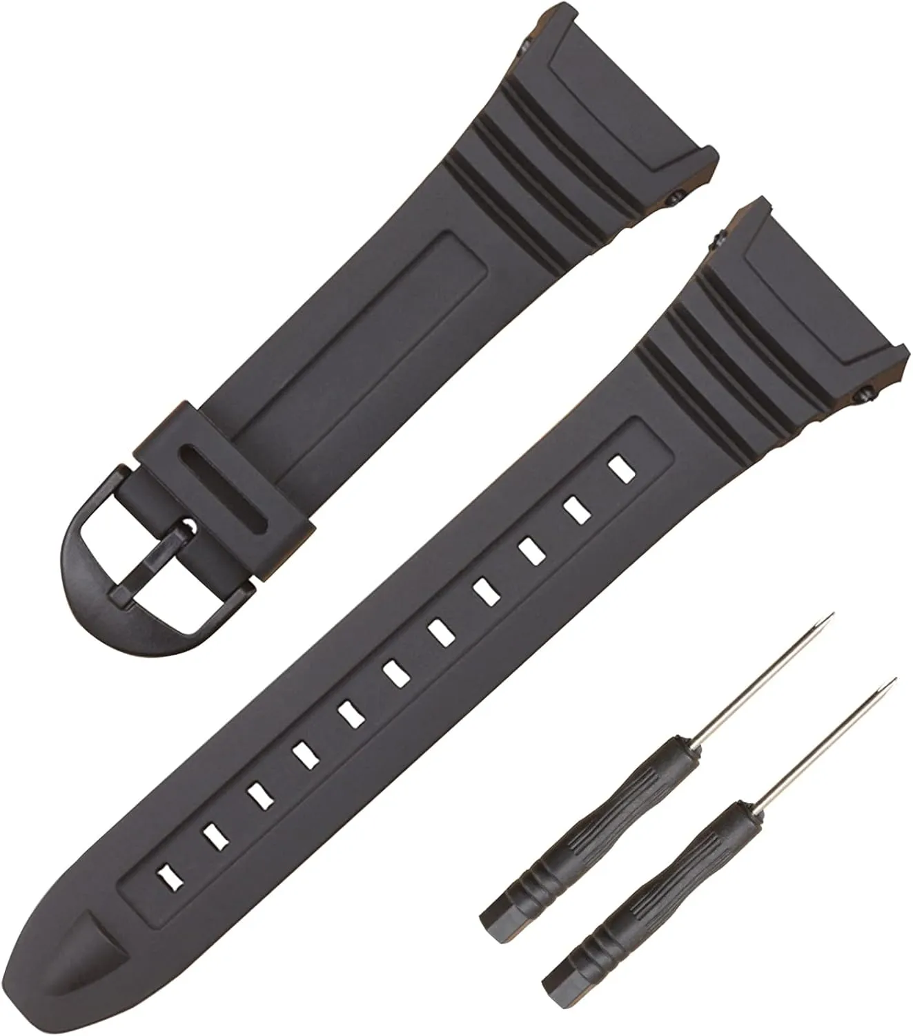 Lijinlan Watch Replacement Watch Band for Casio W-96H, Flexible Black Resin Strap fit W96 W-96H W96H W-96H-1AV W-96H-3A 2A/4A W-96H-9AV Sport Watch Adjustable Breathable Wristband