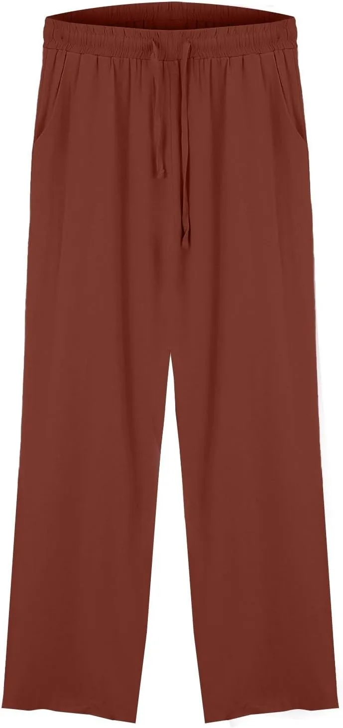Linen Pants Women Summer Wide Leg Tall Beach Pants Petite High Waist Palazzo Casual Loose Flowly Trousers with Pockets