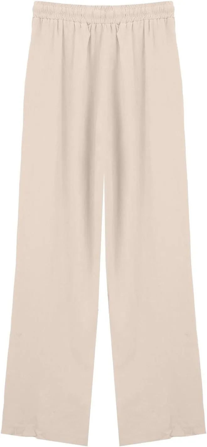 Linen Pants Women Summer Wide Leg Tall Beach Pants Petite High Waist Palazzo Casual Loose Flowly Trousers with Pockets