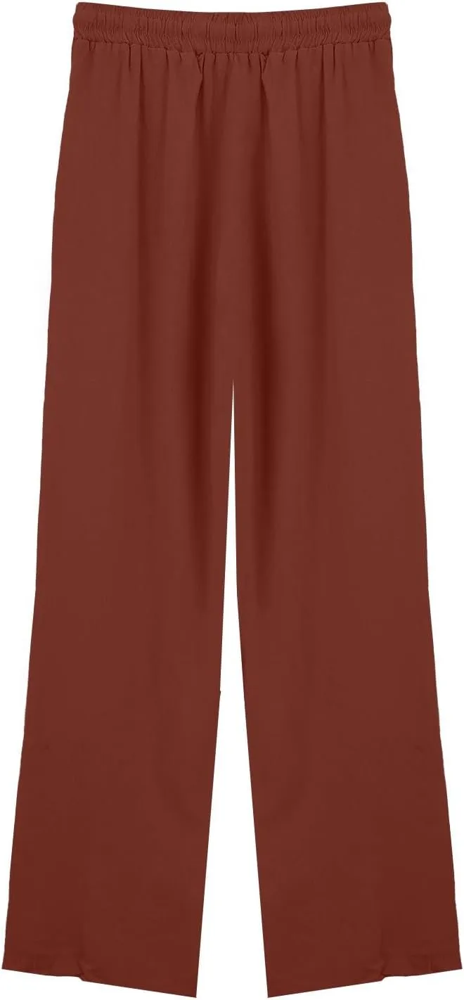 Linen Pants Women Summer Wide Leg Tall Beach Pants Petite High Waist Palazzo Casual Loose Flowly Trousers with Pockets