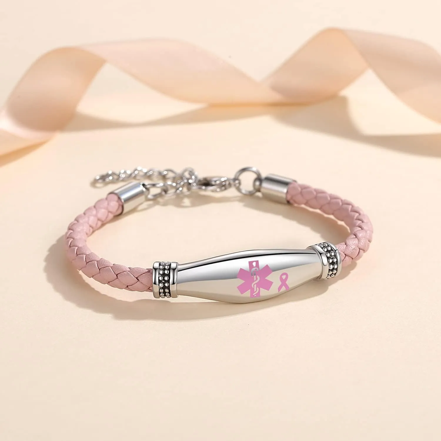 LinnaLove Medical Alert Bracelets for Women Beautiful Female Leather Medical ID Bracelets with Free Engraving