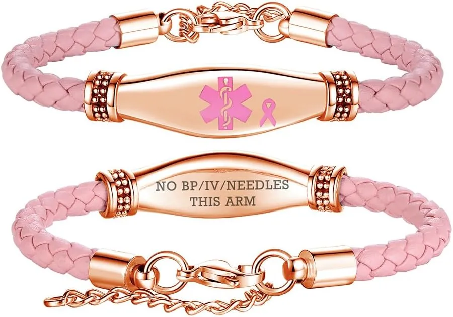 LinnaLove Medical Alert Bracelets for Women Beautiful Female Leather Medical ID Bracelets with Free Engraving