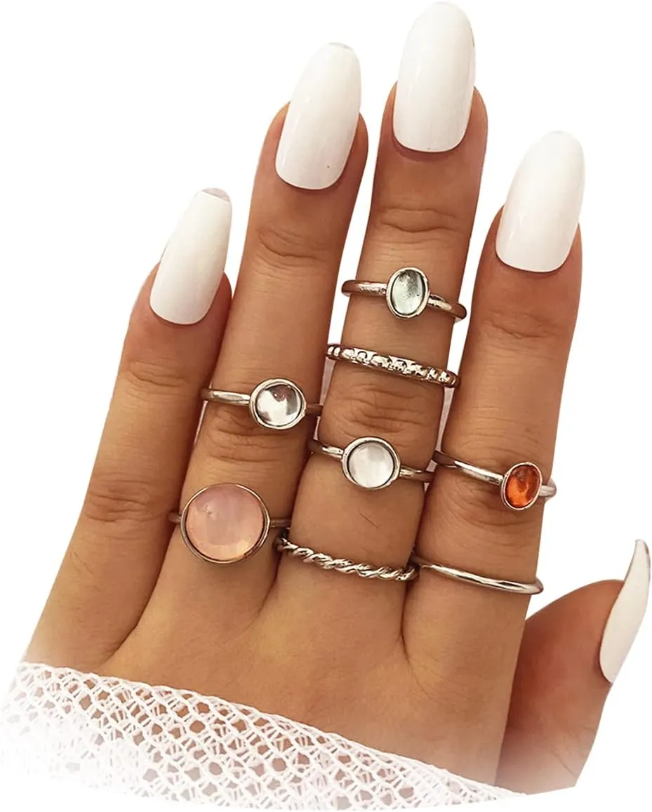 Long tiantian Vintage Crystal Rings Stackable Knuckle Ring Set Boho Rings for Women